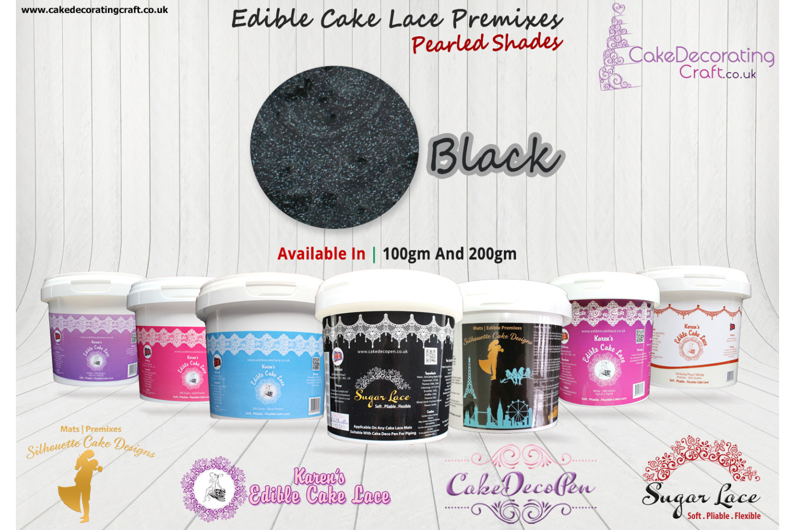 Black | Edible Cake Lace Premixes | Pearled Shade | 100 Grams